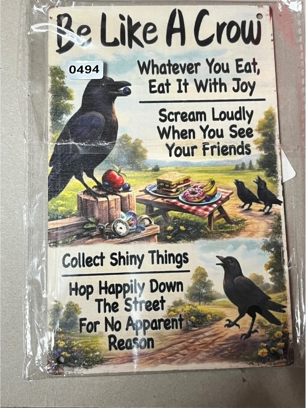 Vintage-Inspired Be Like A Crow Metal Sign - Quirky metal Wall Decor